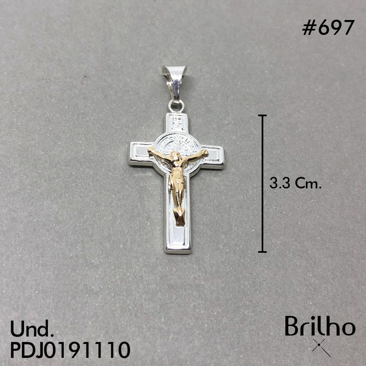 CDJ0697 DIJE CRUZ SAN BENITO ORO PLATA