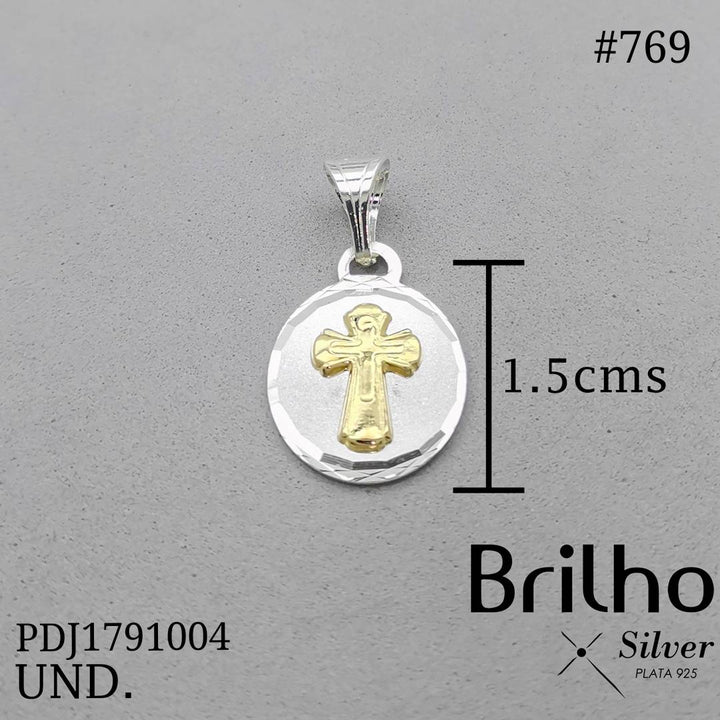 CDJ0769 DIJE CRUZ EN PLACA ORO PLATA
