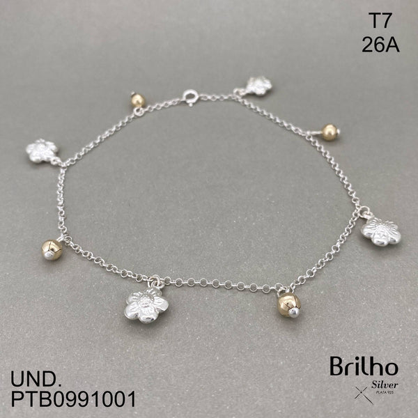 T7N026A TOBILLERA FLOR ORO PLATA