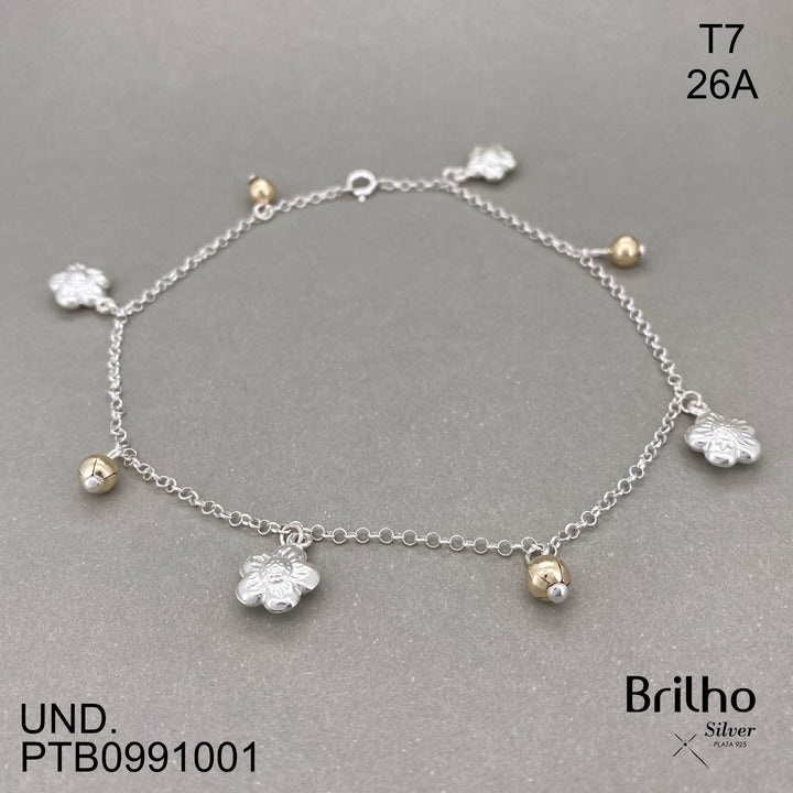 T7N026A TOBILLERA FLOR ORO PLATA