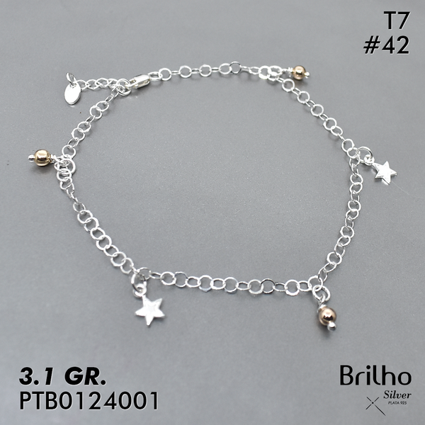T7N042 TOBILLERA ESTRELLA Y BALêN ORO PLATA