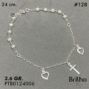 T7N128 TOBILLERA BALêN DIAMANTADOS DIJE CRUZ Y CORAZONES