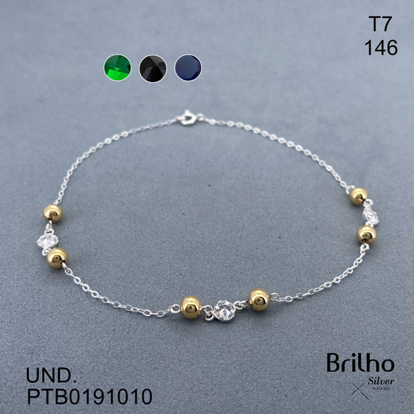 T7N146 TOBILLERA BALINES ORO PLATA