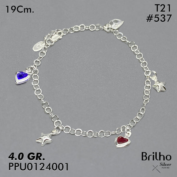 T21N537 PULSERA CORAZON CIRCON Y DIJE ESTRELLA