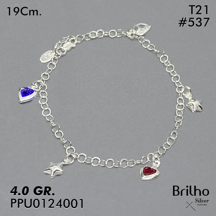T21N537 PULSERA CORAZON CIRCON Y DIJE ESTRELLA
