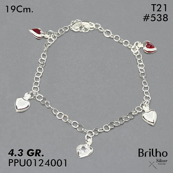 T21N538 PULSERA CORAZON CIRCON Y DIJE CORAZON