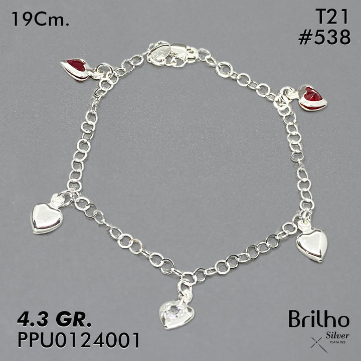 T21N538 PULSERA CORAZON CIRCON Y DIJE CORAZON