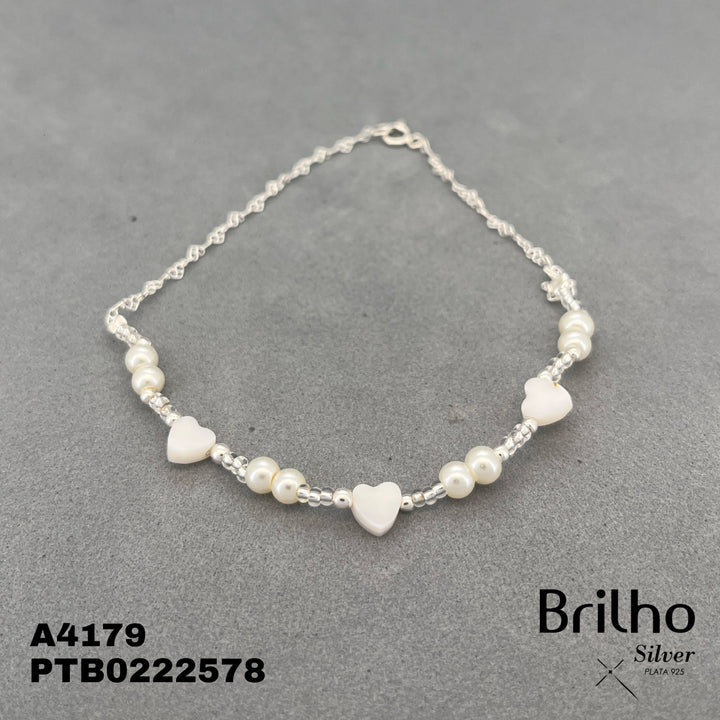 T7N062 TOBILLERA CORAZONES Y PERLAS