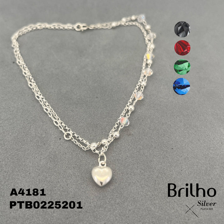 T7N068 TOBILLERA CORAZON Y MINI BALINES