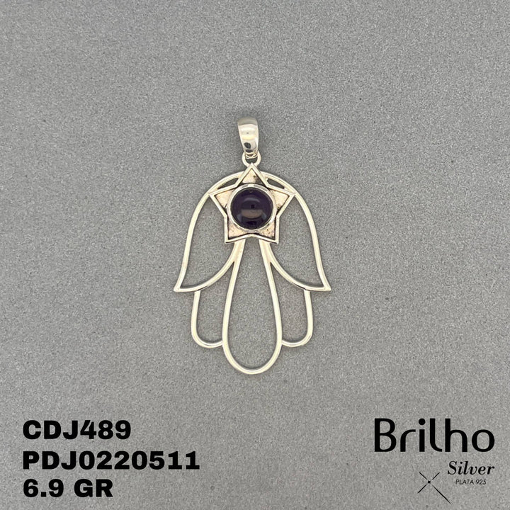 CDJ0489 DIJE MANO HAMSA PIEDRA NATURAL