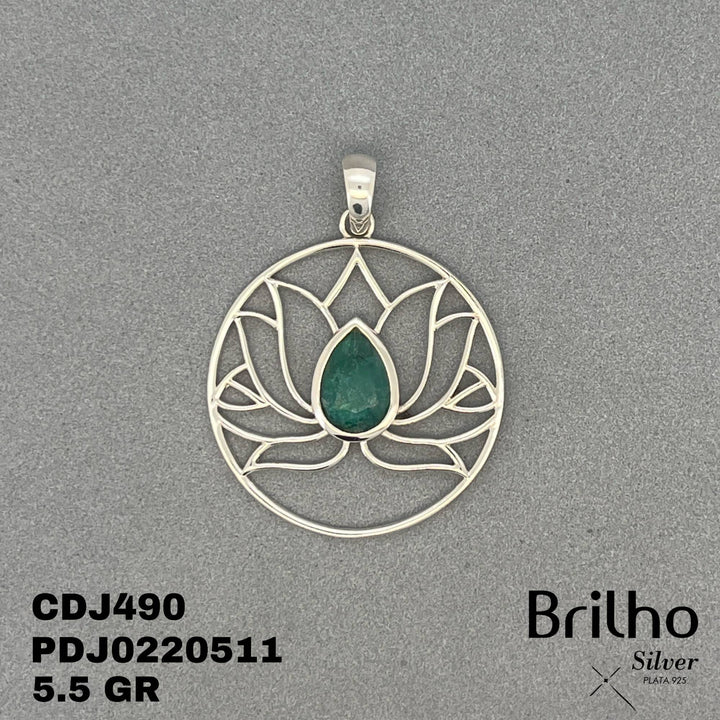 CDJ0490 DIJE FLOR DE LOTO PIEDRA NATURAL