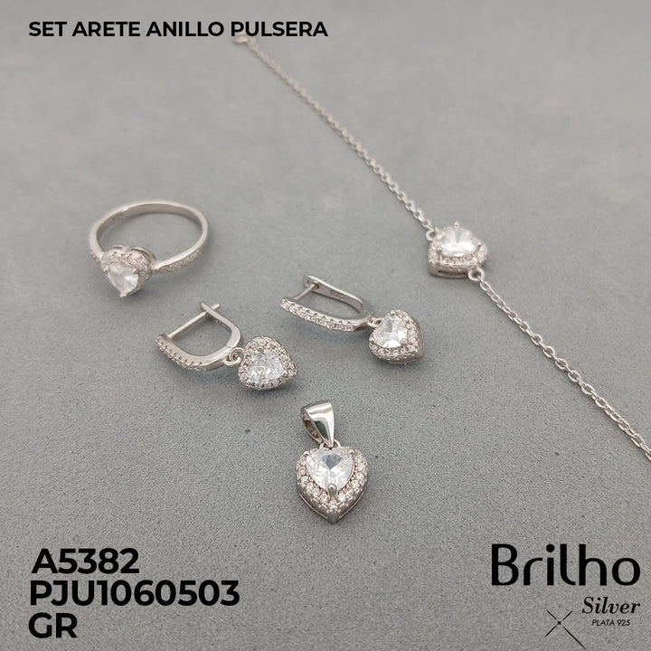 A5382 SET ARETE PULSERA Y  ANILLO CORAZON