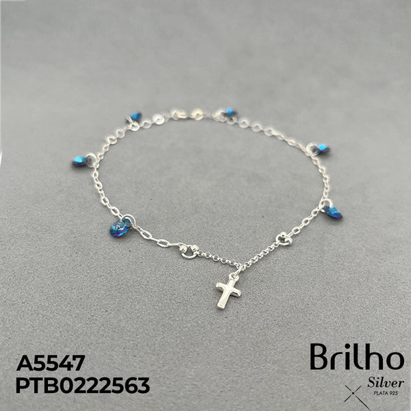 T7N103 TOBILLERA DIJE CRUZ Y CRISTALES