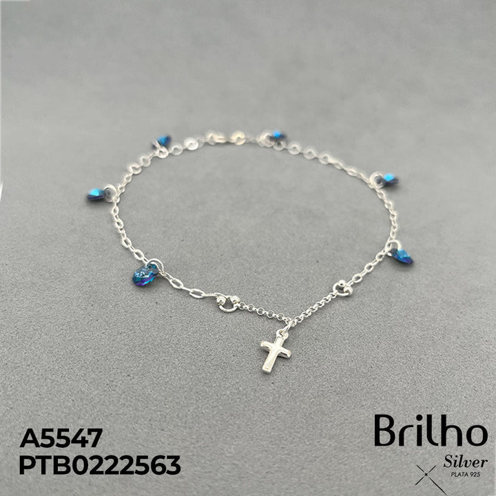 T7N103 TOBILLERA DIJE CRUZ Y CRISTALES