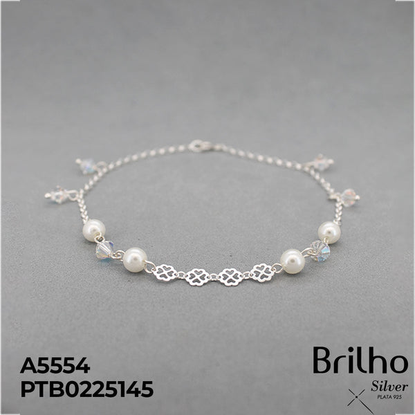 T7N154 TOBILLERA PERLAS Y FLORES