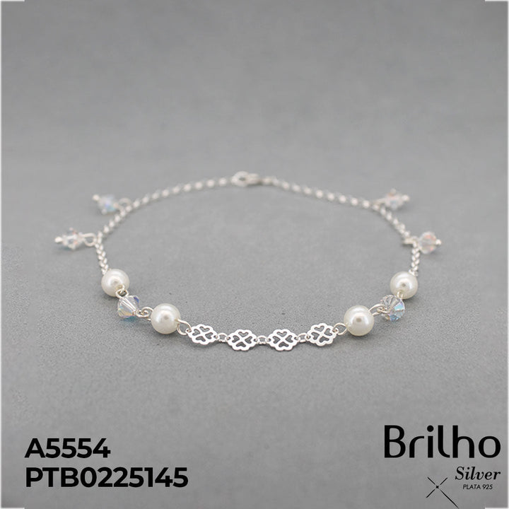 T7N154 TOBILLERA PERLAS Y FLORES