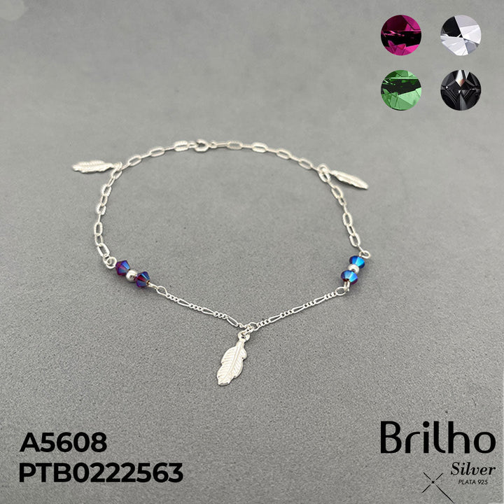 T7N069 TOBILLERA DIJES PLUMAS Y MURANO