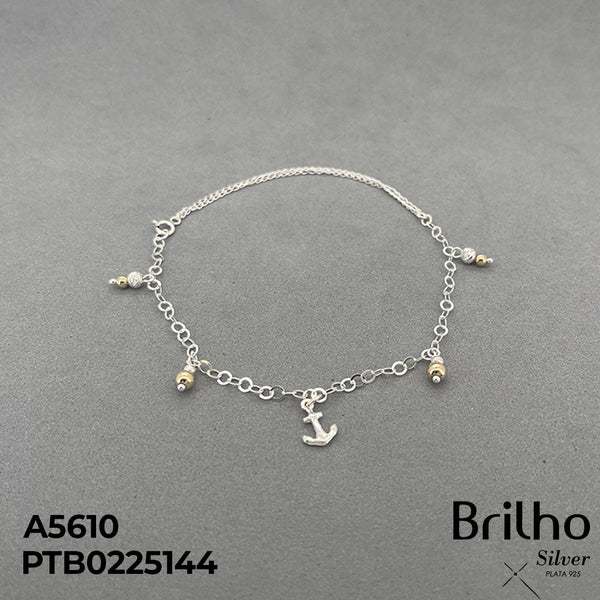 T7N110 TOBILLERA ORO PLATA DIJES ANCLAS