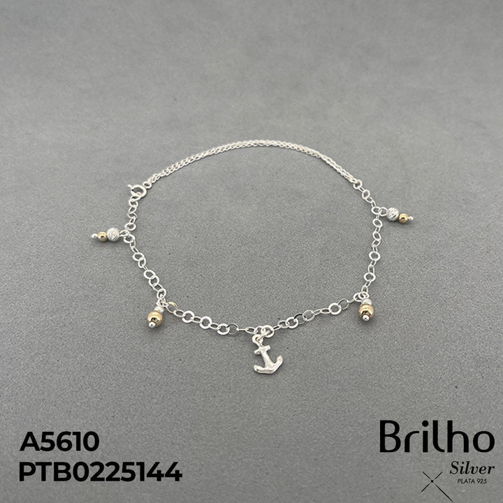 T7N110 TOBILLERA ORO PLATA DIJES ANCLAS
