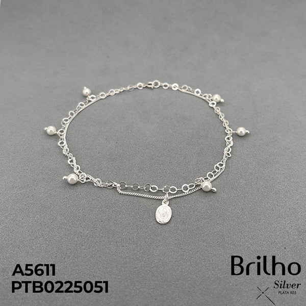 T7N105 TOBILLERA PERLAS Y DOBLE TEJIDO