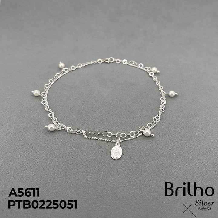 T7N105 TOBILLERA PERLAS Y DOBLE TEJIDO