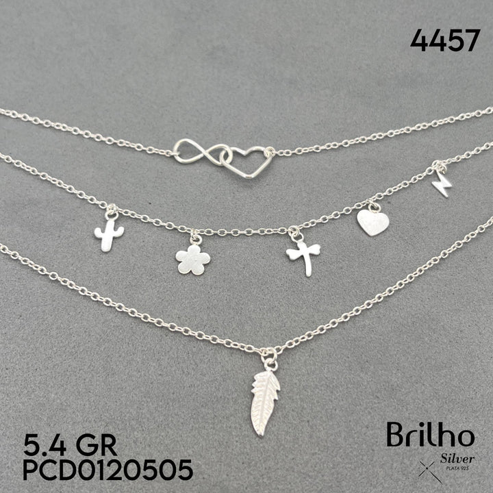 A6068 CADENA INFINITO, CORAZîN, FLOR Y PLUMA