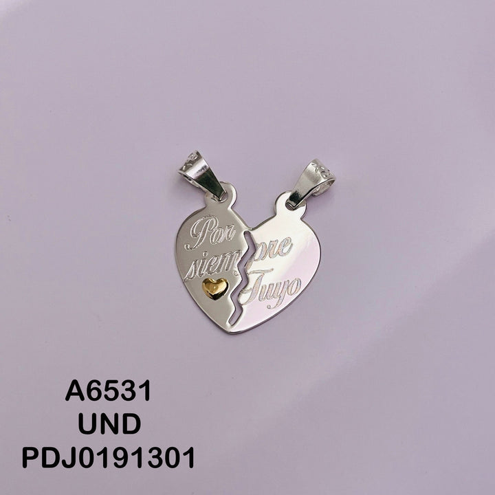 CDJ0437 DIJE  CORAZON PARTIDO POR SIEMPRE TU Y YO