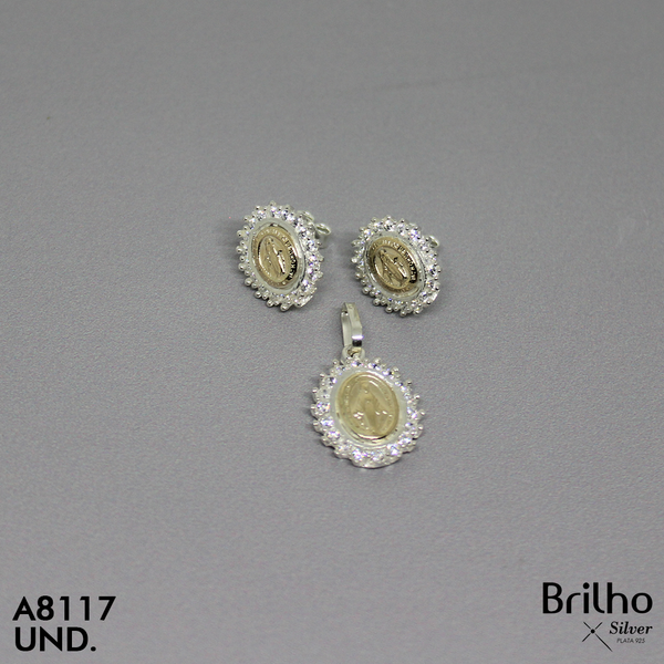 T1N050 JUEGO VIRGEN MILAGROSA ORO PLATA