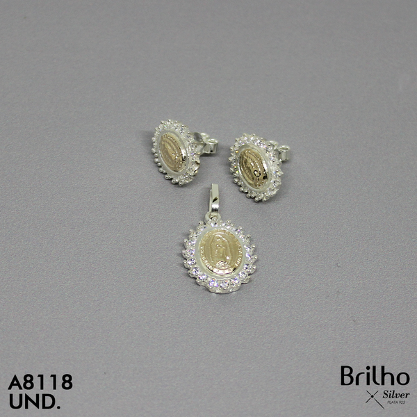 T1N075 JUEGO VIRGEN GUADALUPE ORO PLATA