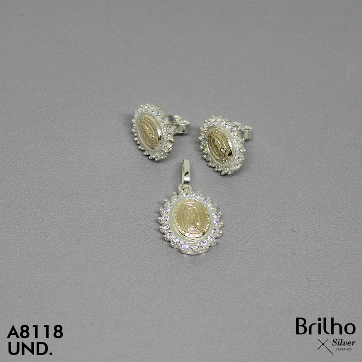 T1N075 JUEGO VIRGEN GUADALUPE ORO PLATA