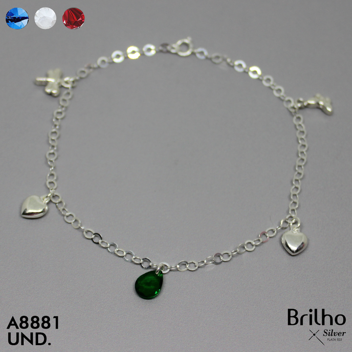 T7N146 TOBILLERA CORAZONES Y LIBƒLULA