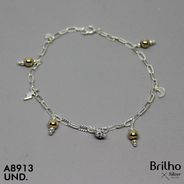 T8N388 PULSERA BALINES ORO Y BOLA DE FUEGO