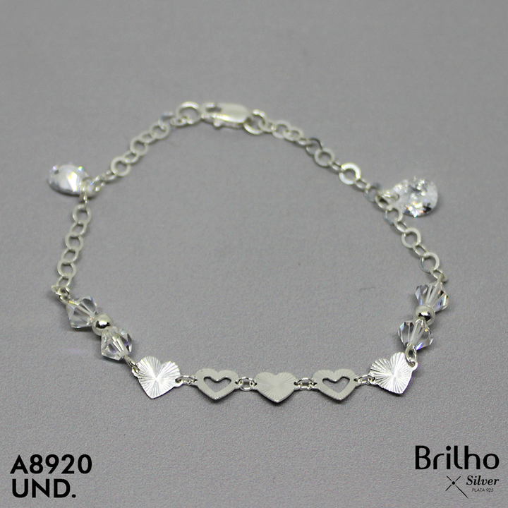 T8N226 PULSERA CORAZONES Y CIRCONES EN GOTA
