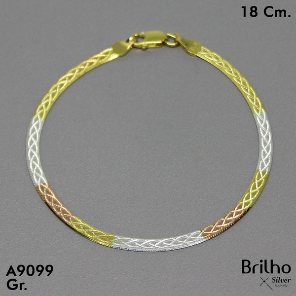 CPU1512 PULSERA TRENZA TALLADA TRES OROS  18CM
