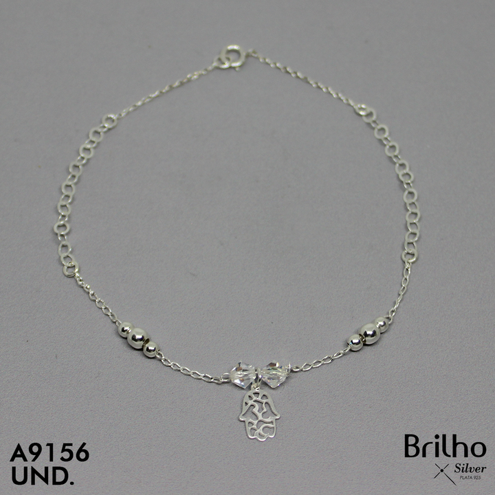 T7N067 TOBILLERA BALIN DIJE MANO HAMSA