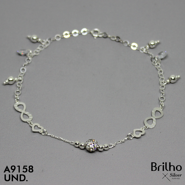 T7N122 TOBILLERA INFINITOS Y CORAZONES DIAMANTADOS