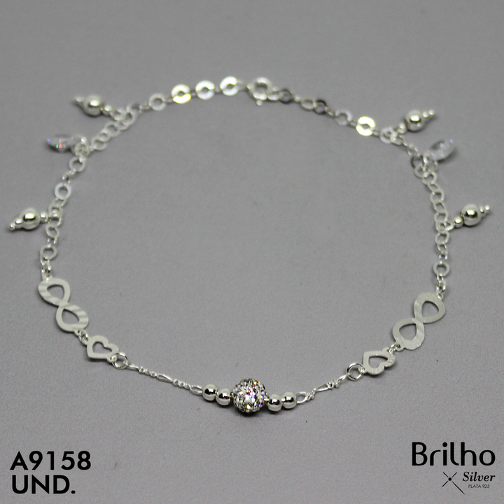 T7N122 TOBILLERA INFINITOS Y CORAZONES DIAMANTADOS