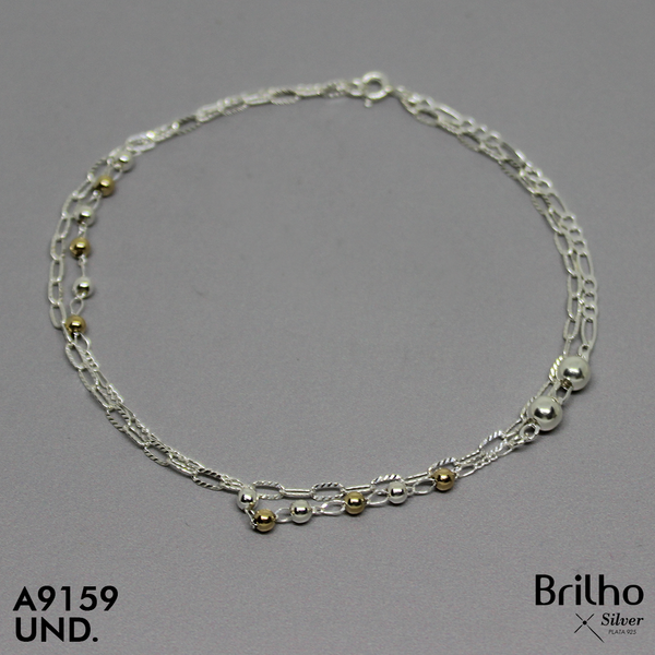 T7N127  TOBILLERA BALINES ORO PLATA