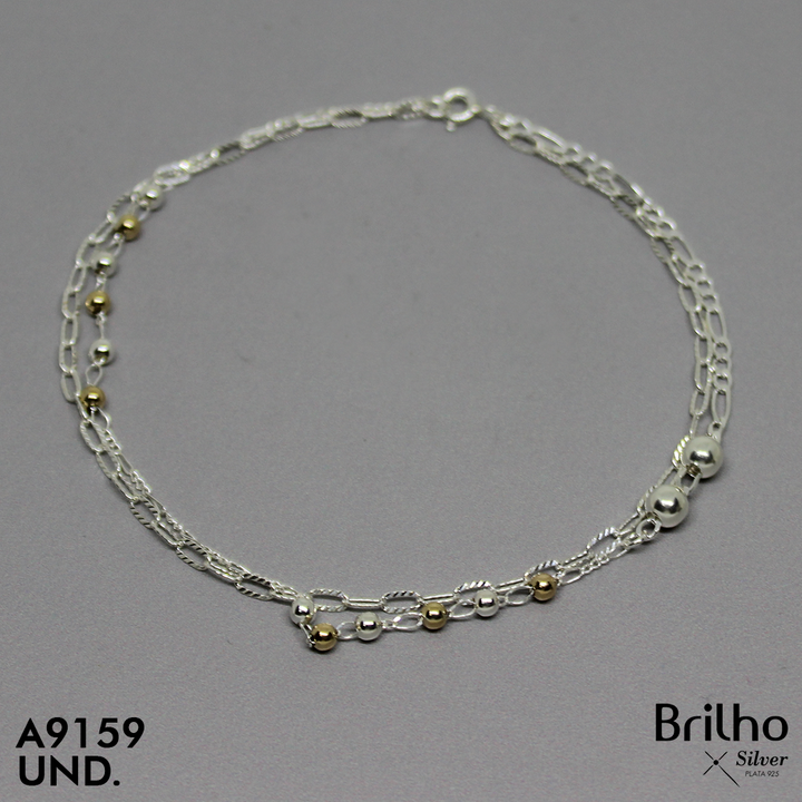 T7N127  TOBILLERA BALINES ORO PLATA