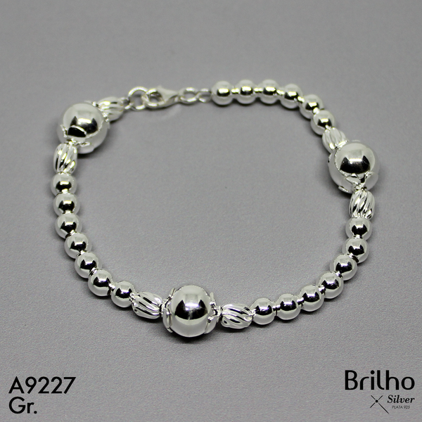 T9N364 PULSERA BALINES 5MM Y TRES BALINES 10MM