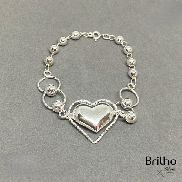 T9N354  PULSERA BALINES 5MM Y CORAZîN GRANDE