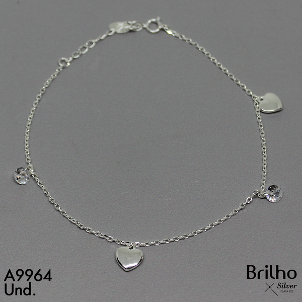 T7N148 TOBILLERA CORAZON CIRCON REDONDO