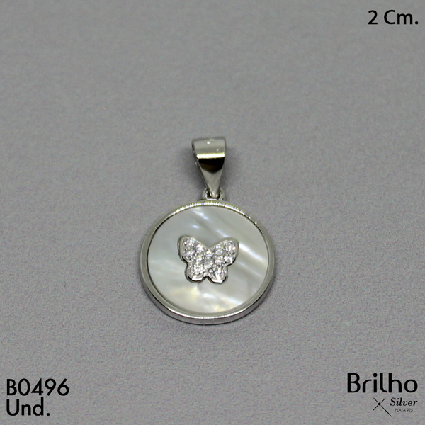 CDJ0069 DIJE CIRCULO PIEDRA NACAR Y MARIPOSA RODIO