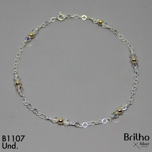 T7N022 TOBILLERA MURANO BALIN ORO PLATA