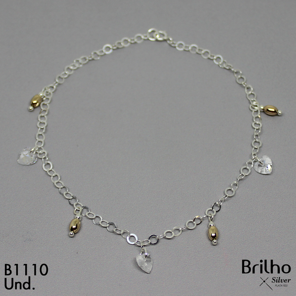 T7N036 TOBILLERA CORAZONES Y BALIN ORO PLATA