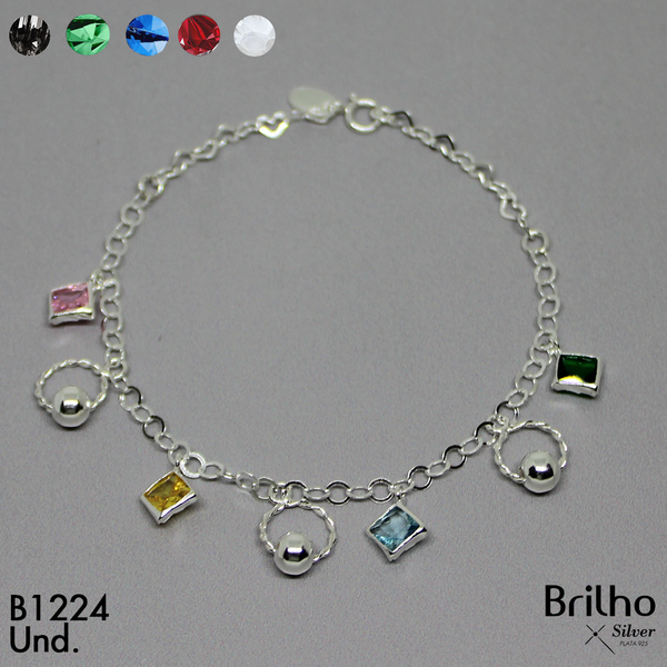 T8N332 PULSERA ROMBOS EN CRISTAL Y CêRCULOS CON BALêNES