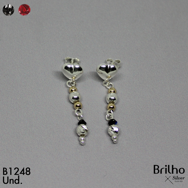 T12N093 ARETE CORAZON BALIN DIAMANTADO Y ORO PLATA