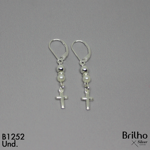 T12N048  ARETE BALIN Y PERLA 4MM CRUZ
