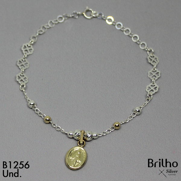 T8N356 PULSERA  BALINES ORO PLATA DIJE MILAGROSA