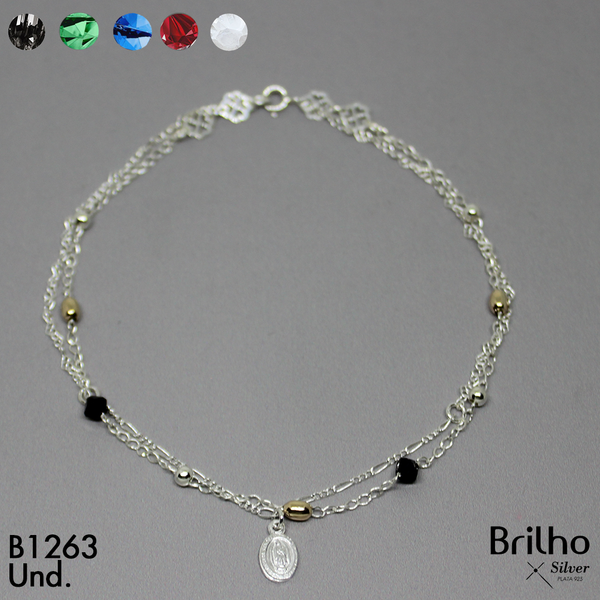 T7N028  TOBILLERA  BALIN ARROZ ORO PLATA DIJE GUADALUPE